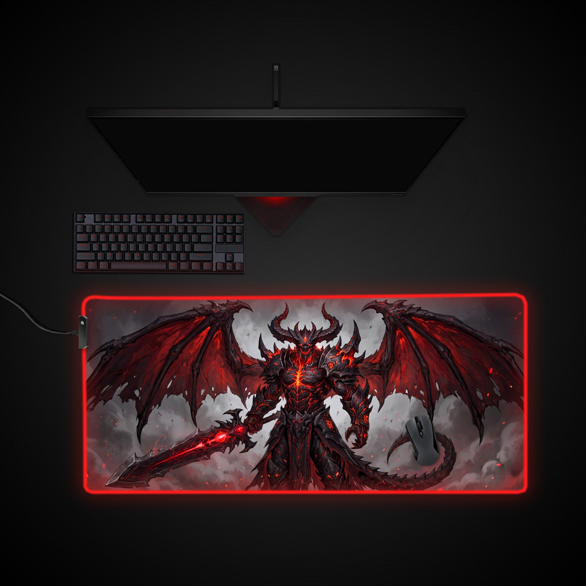 Infernal Overlord desk mat with RGB edge lighting
