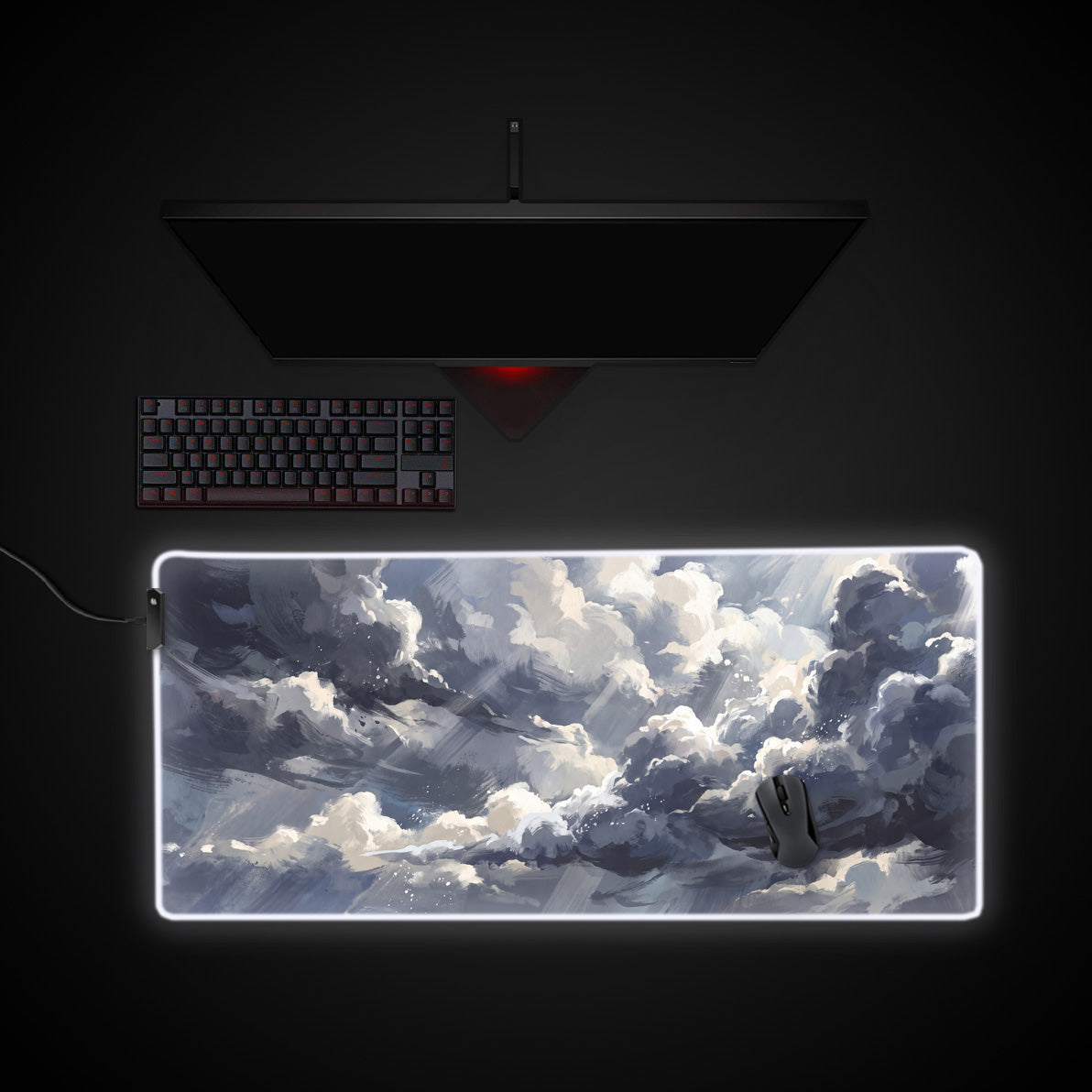 Tempest Clouds desk mat with RGB edge lighting