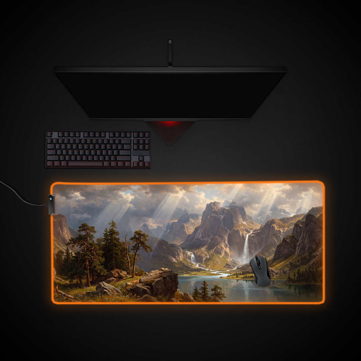 Sunlit Cascade desk mat with RGB edge lighting