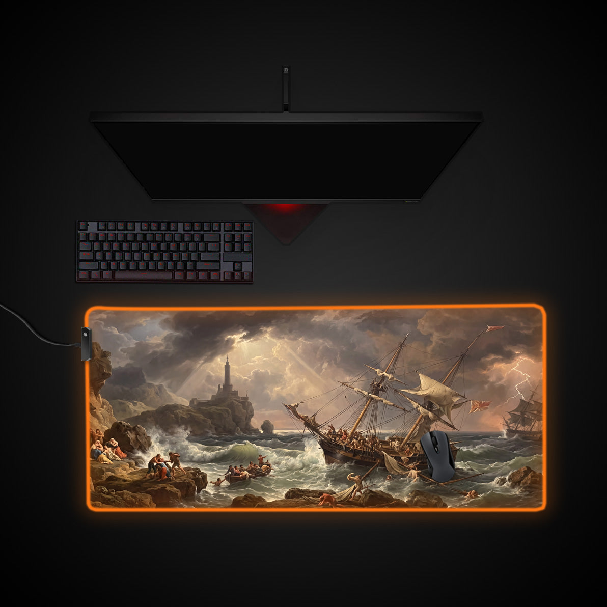 Tempest Shores desk mat with RGB edge lighting
