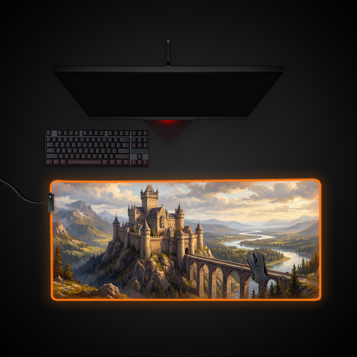Majestic Fortress desk mat with RGB edge lighting