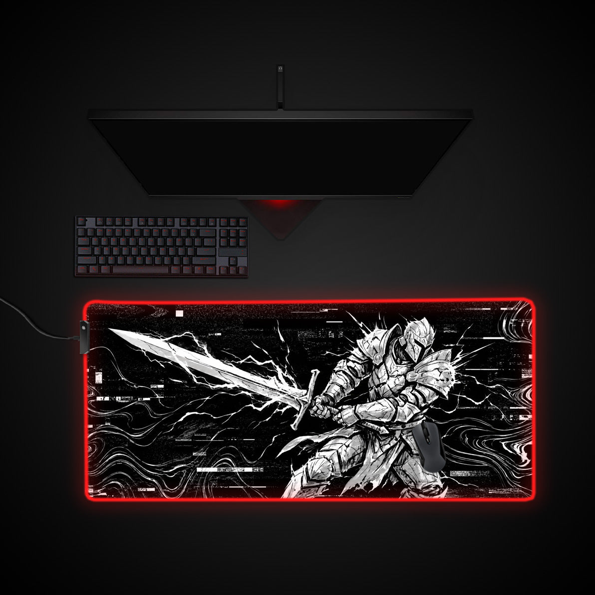 Glitch Knight desk mat with RGB edge lighting