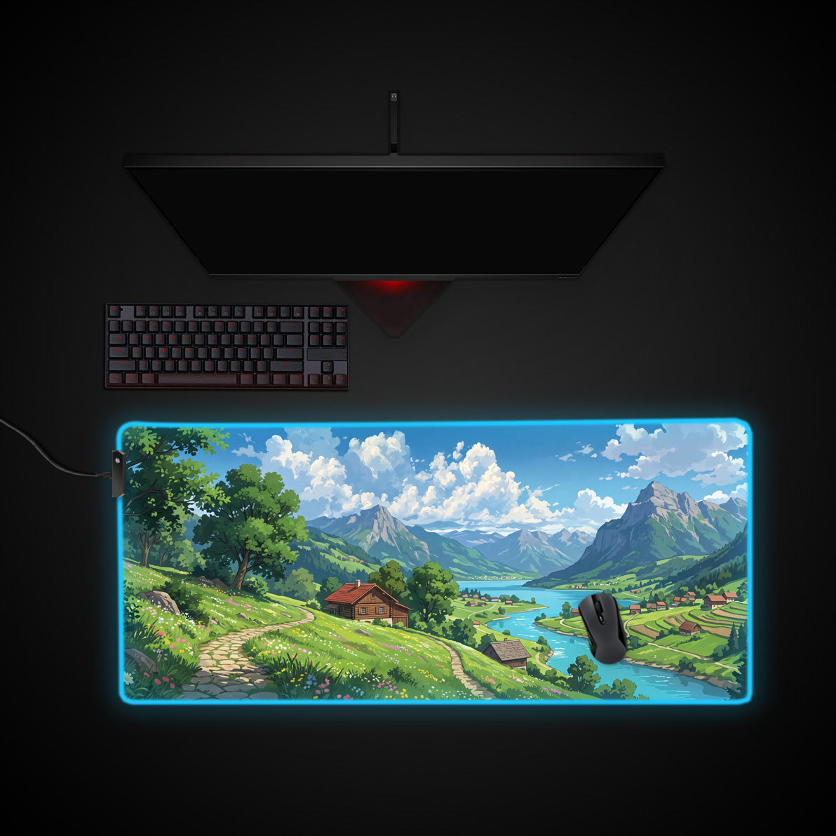 Alpine Valley desk mat with RGB edge lighting