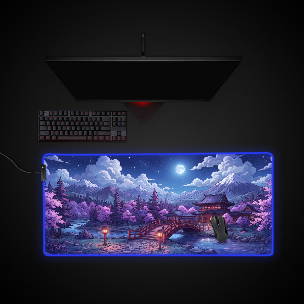 Moonlight Sakura desk mat with RGB edge lighting