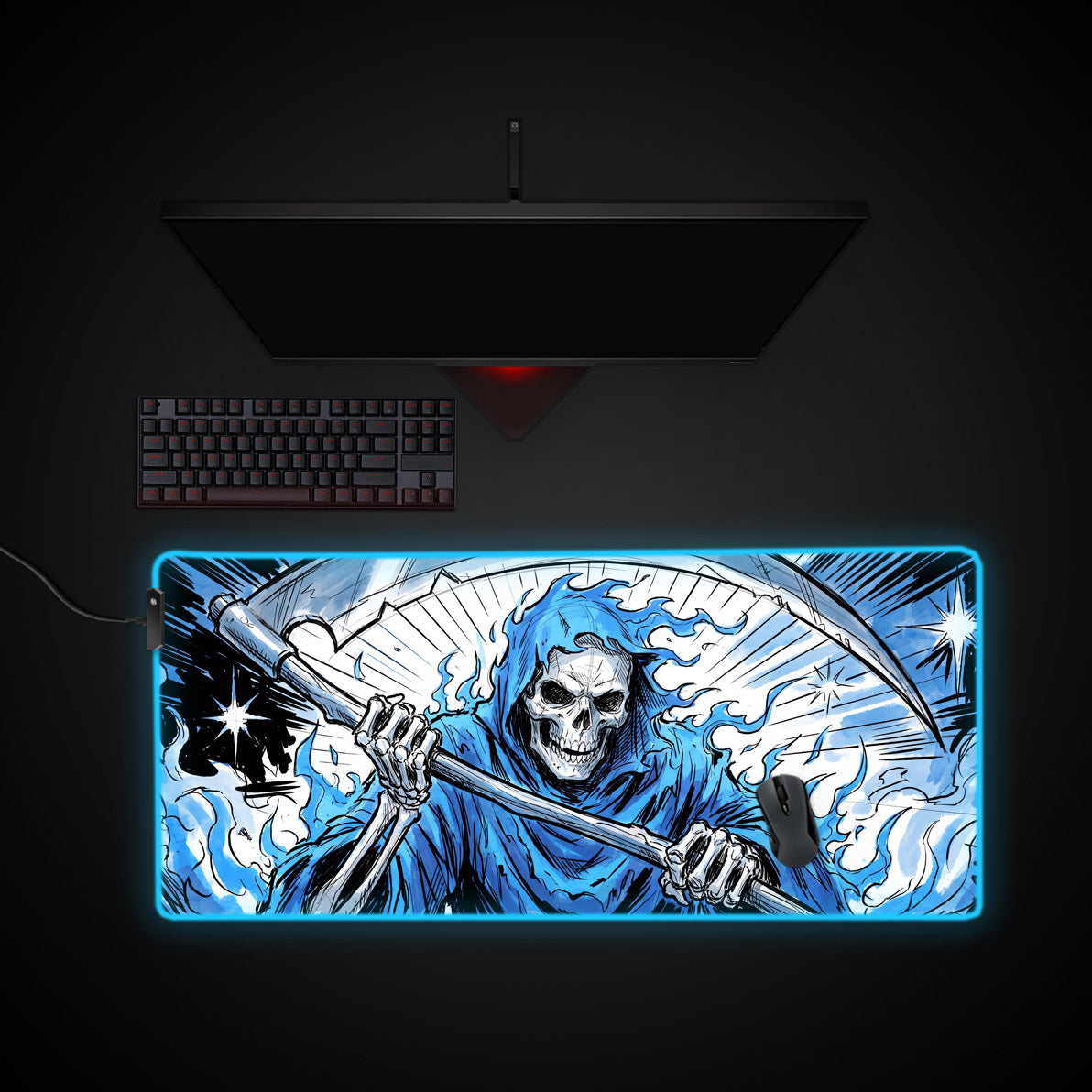 Azure Reaper desk mat with RGB edge lighting