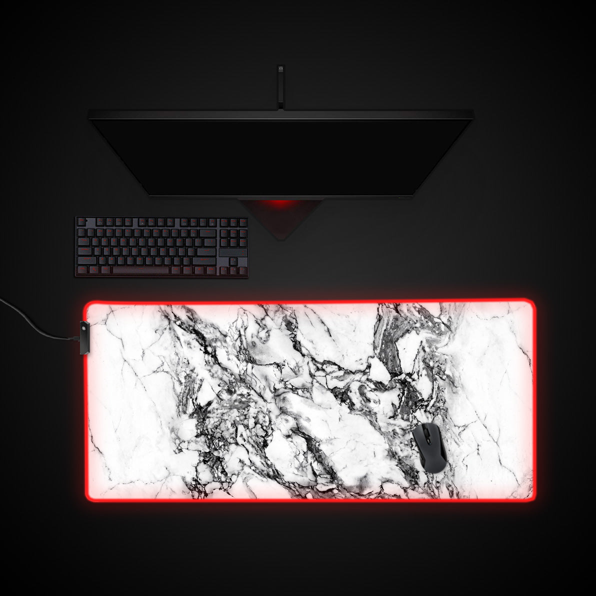White Marble desk mat with RGB edge lighting