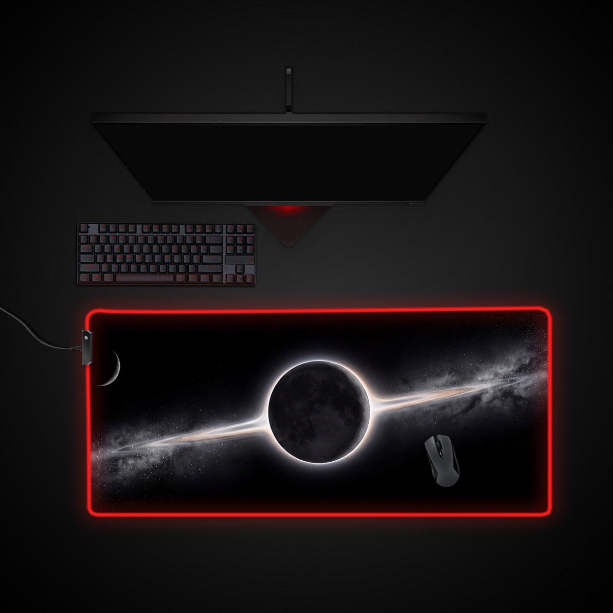 Unlit Moon desk mat with RGB edge lighting