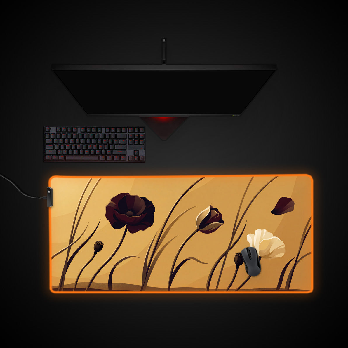 Gilded Stems desk mat with RGB edge lighting