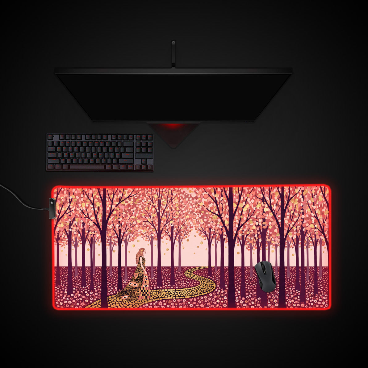 Rose Gilt Orchard desk mat with RGB edge lighting