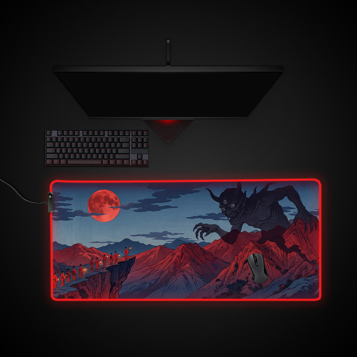 Blood Moon Ridge desk mat with RGB edge lighting