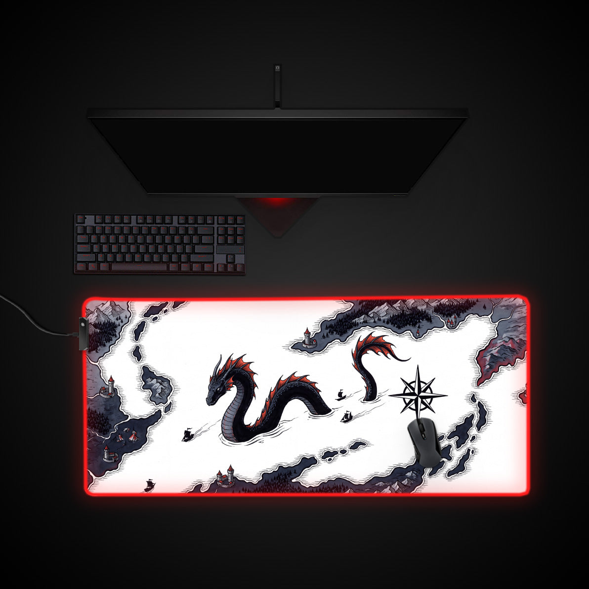 Serpent Sea Chart desk mat with RGB edge lighting