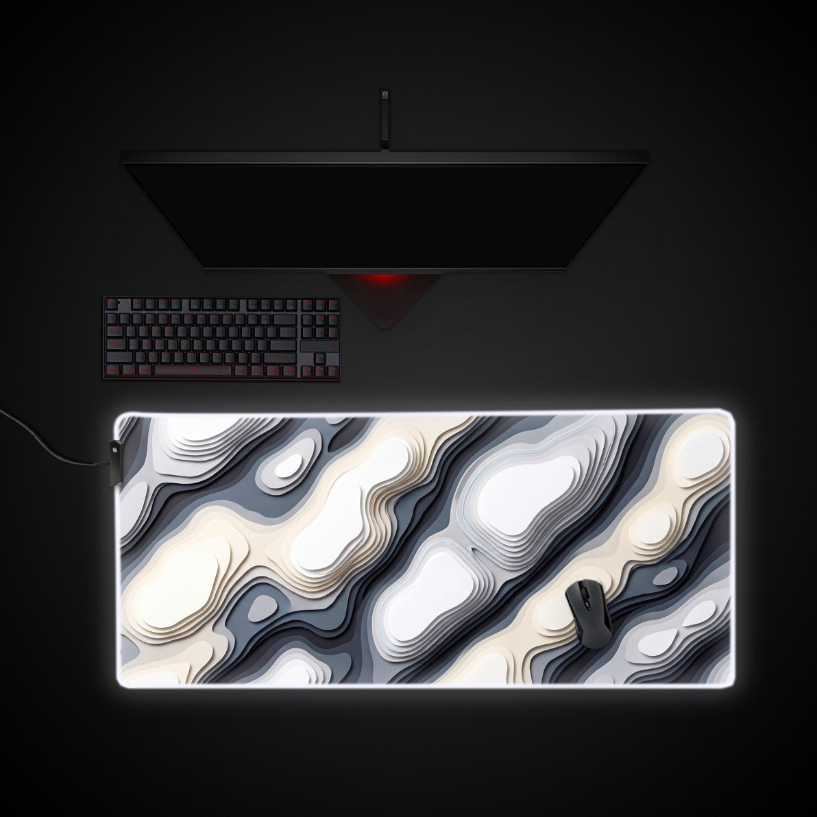 Whiteout Strata desk mat with RGB edge lighting