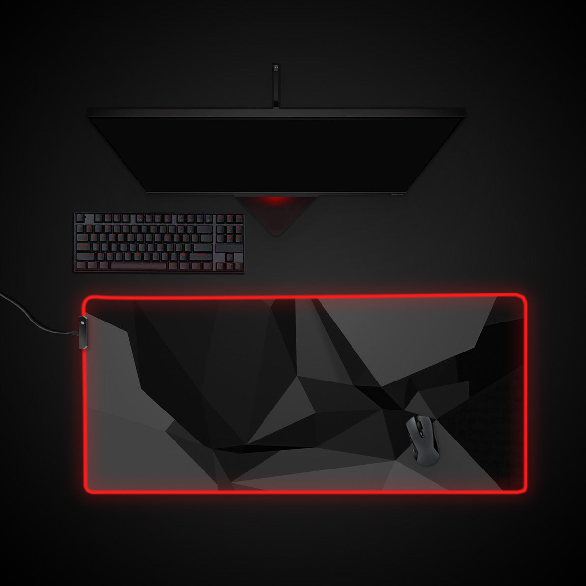 Dark Abstract Desk Pad desk mat with RGB edge lighting