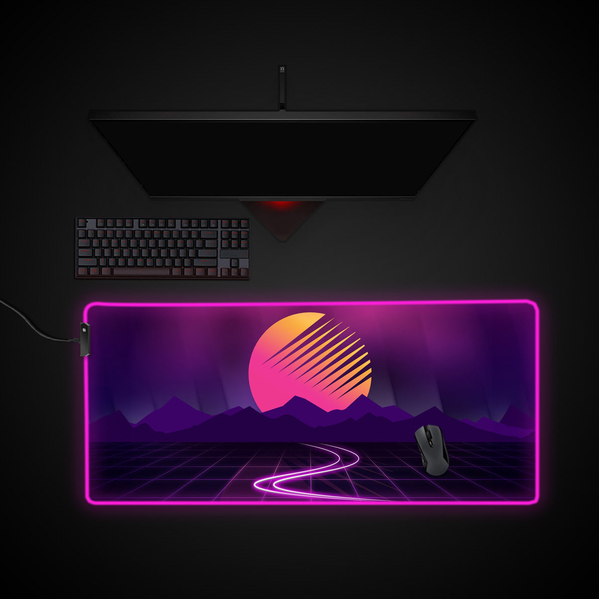Retrowave Neon Desk Pad desk mat with RGB edge lighting