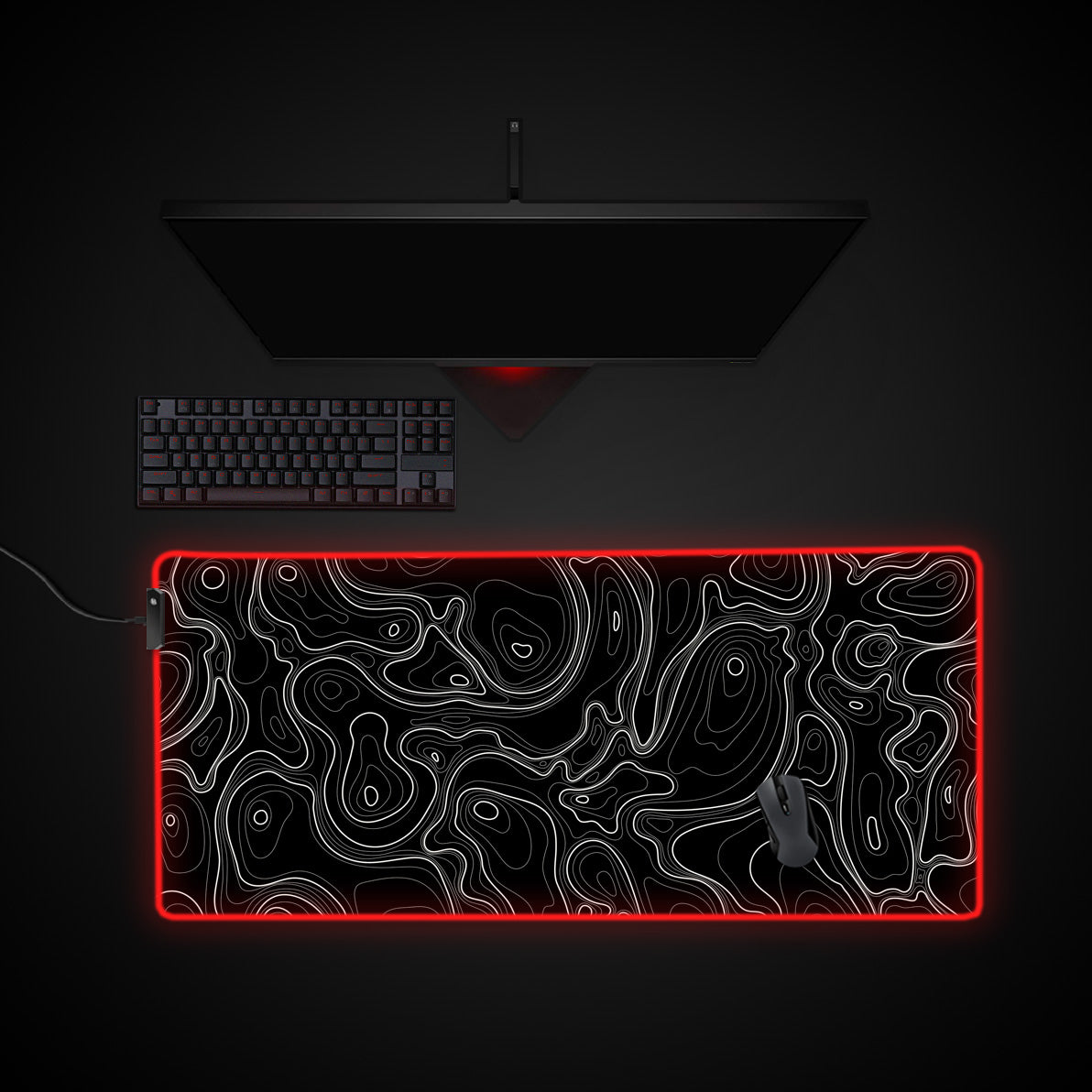 Black Fusion Mania Desk Pad desk mat with RGB edge lighting