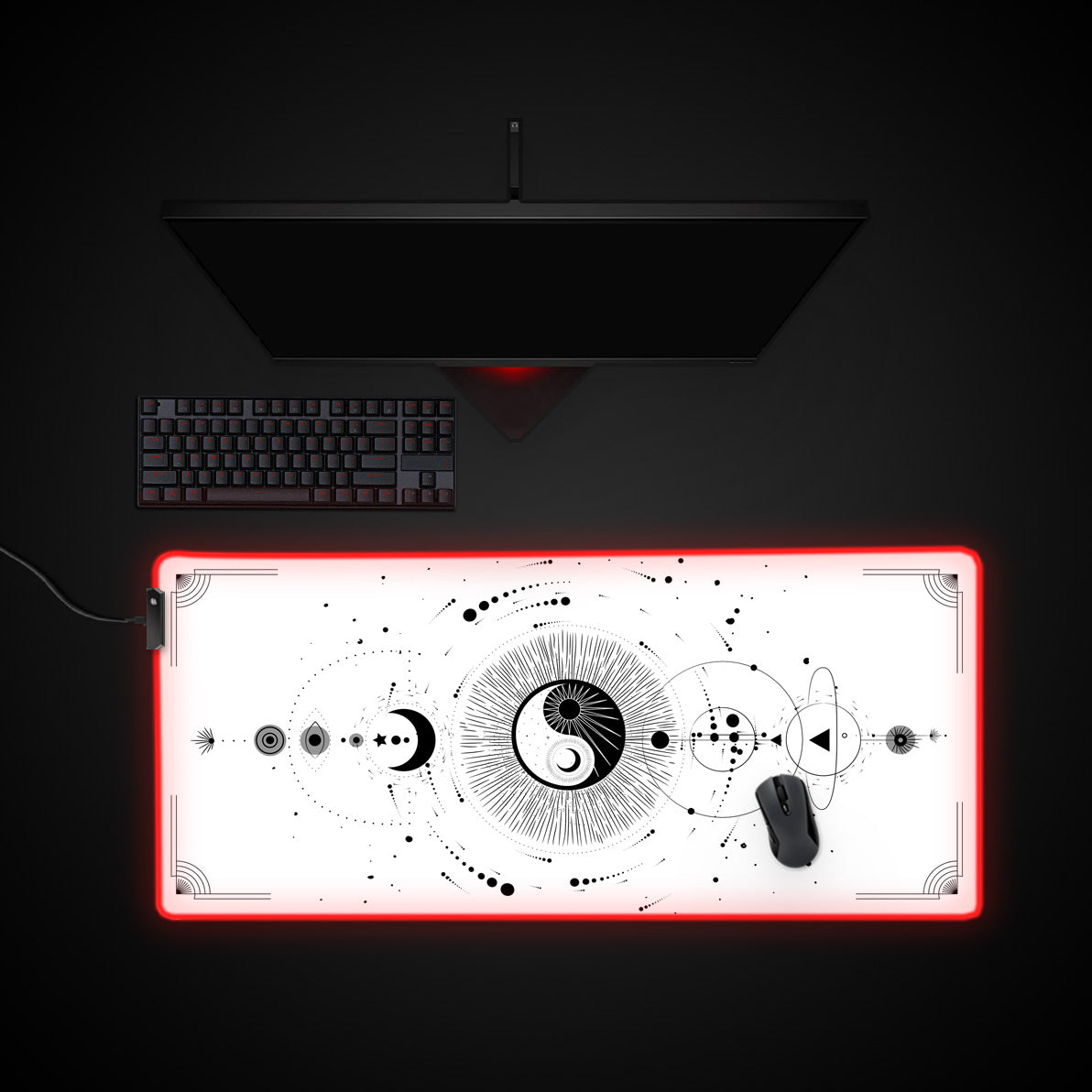 White Yin Yang Desk Pad desk mat with RGB edge lighting