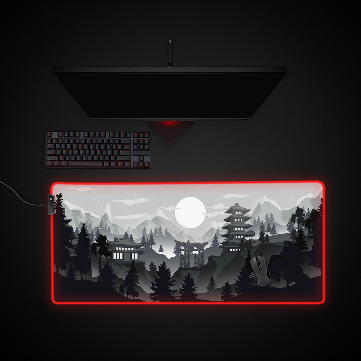 Midnight Pagoda Desk Pad desk mat with RGB edge lighting