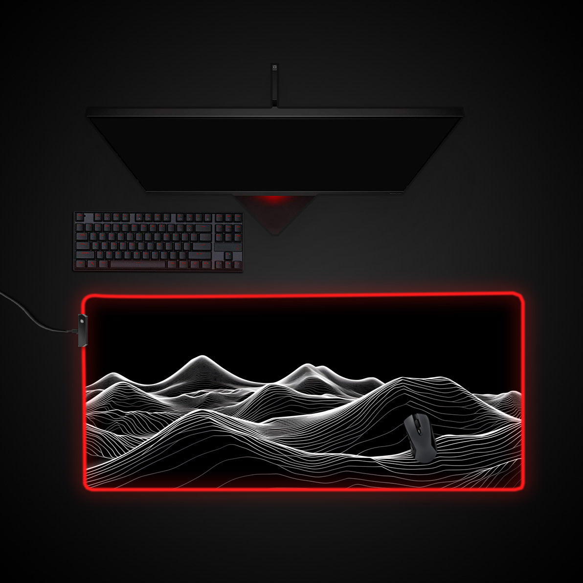 Mounts Topo Desk Pad desk mat with RGB edge lighting
