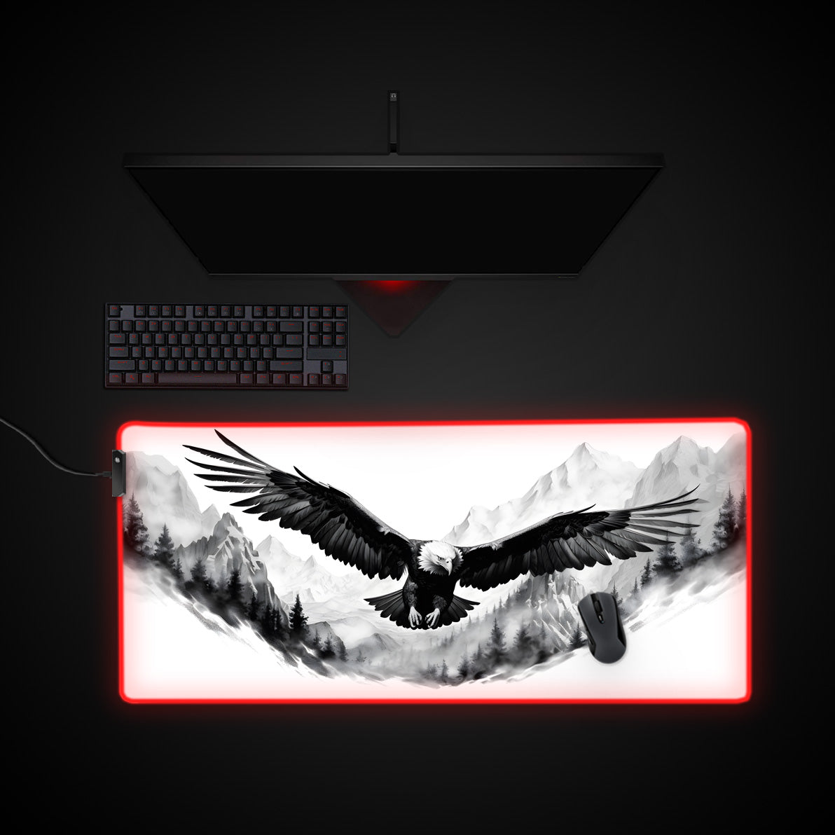 Black Eagle Desk Pad desk mat with RGB edge lighting
