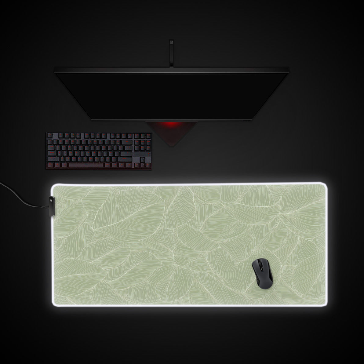 Sage Green Desk Pad desk mat with RGB edge lighting