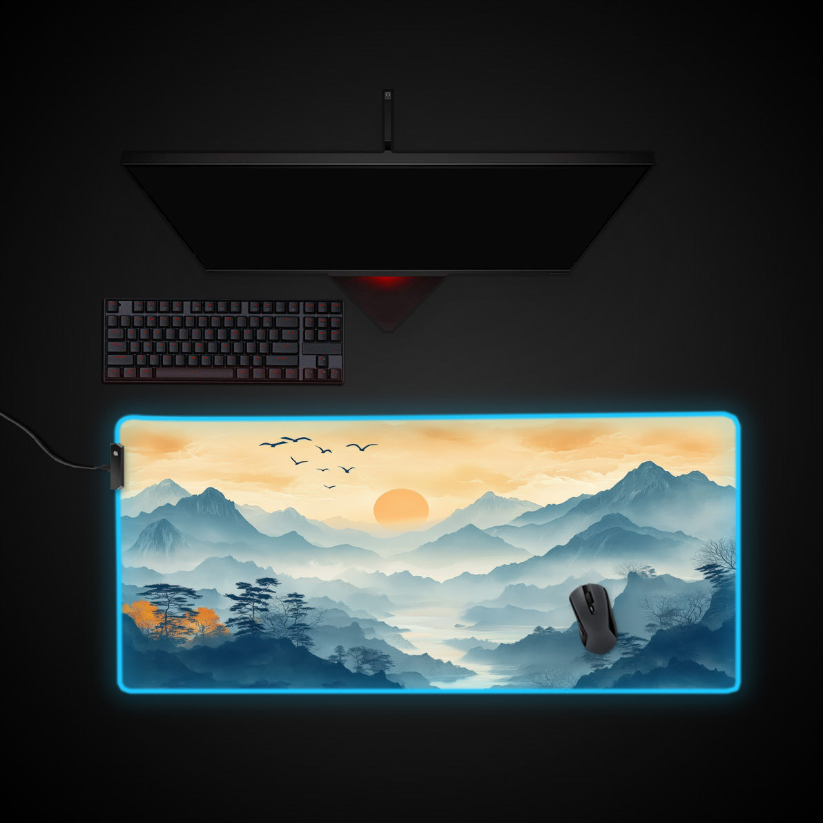Aesthetic Sunset Desk Pad desk mat with RGB edge lighting