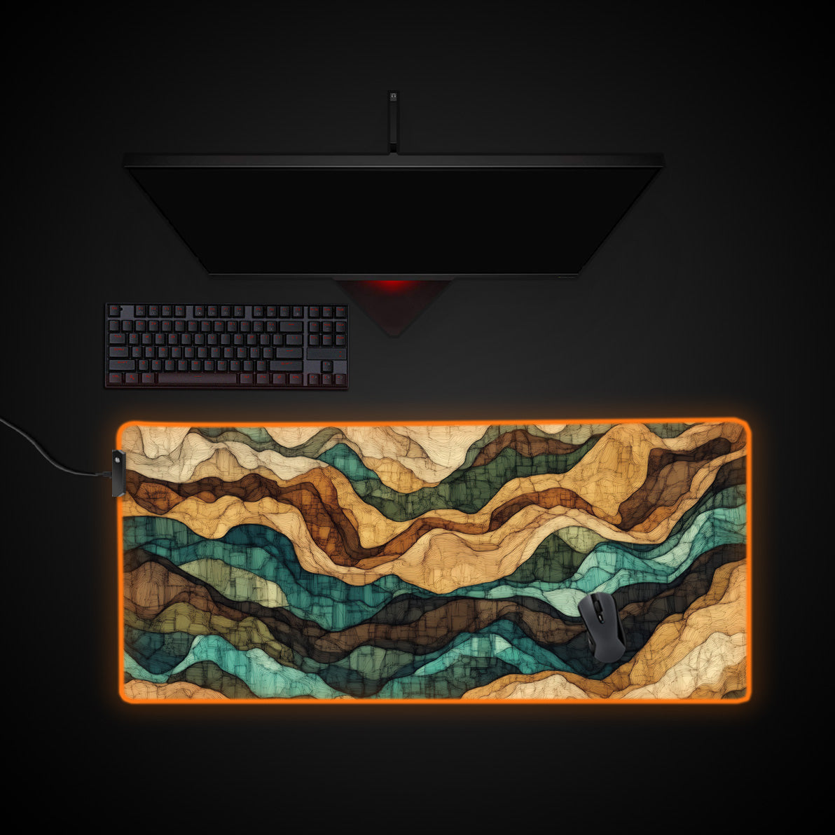Pixel Topography Mountains Desk Pad desk mat with RGB edge lighting