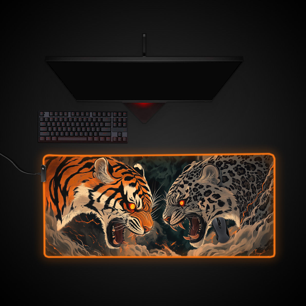 Demonic Tigers Desk Pad desk mat with RGB edge lighting