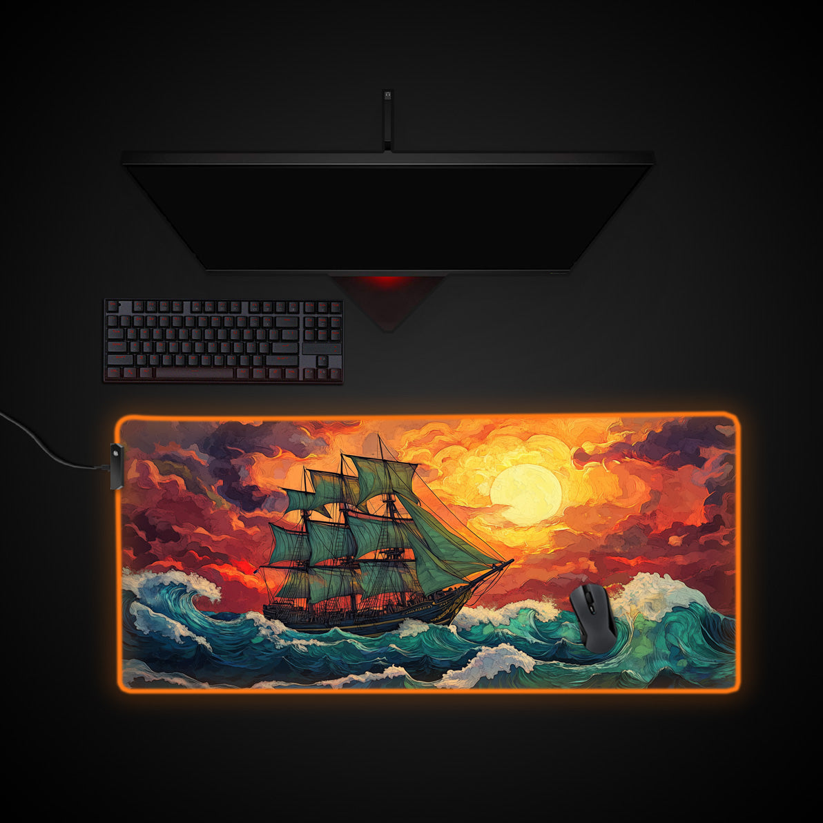Stormy Seas Desk Pad desk mat with RGB edge lighting