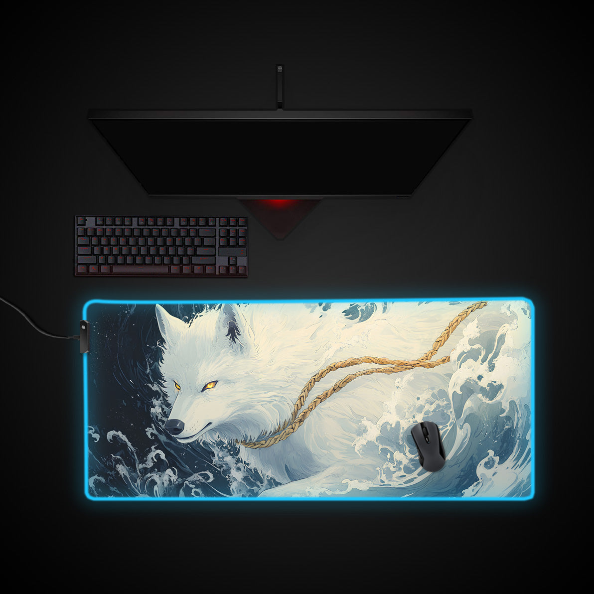 Wolf Spirit Desk Pad desk mat with RGB edge lighting