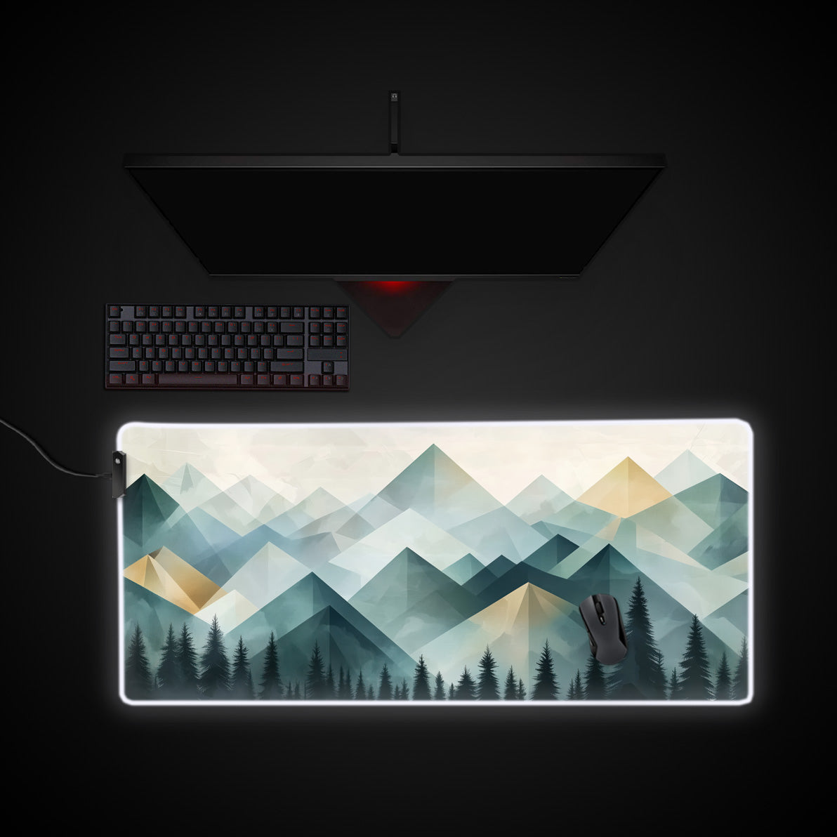 Geometric Mountain Desk Pad desk mat with RGB edge lighting