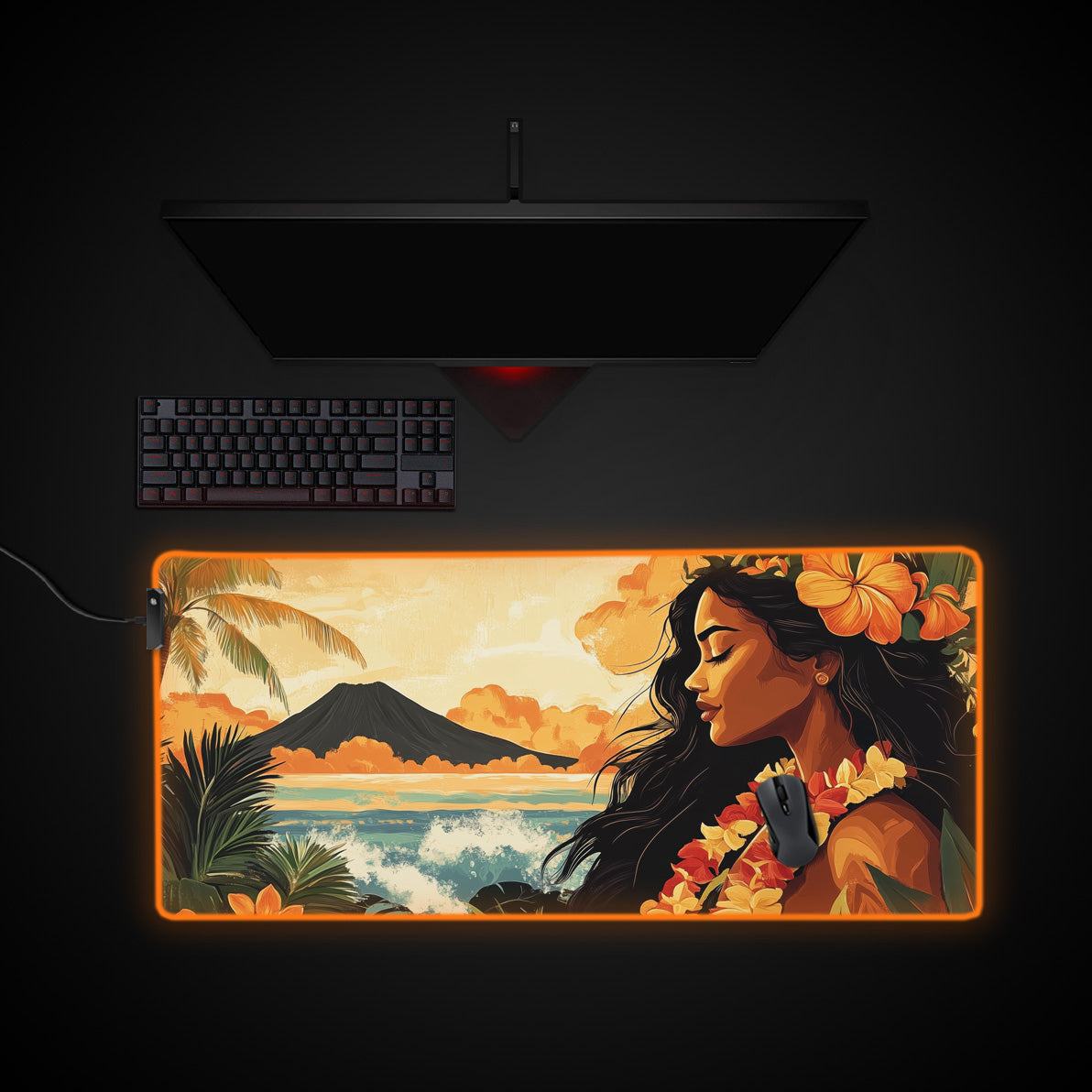 Hawaiian Desk Pad desk mat with RGB edge lighting