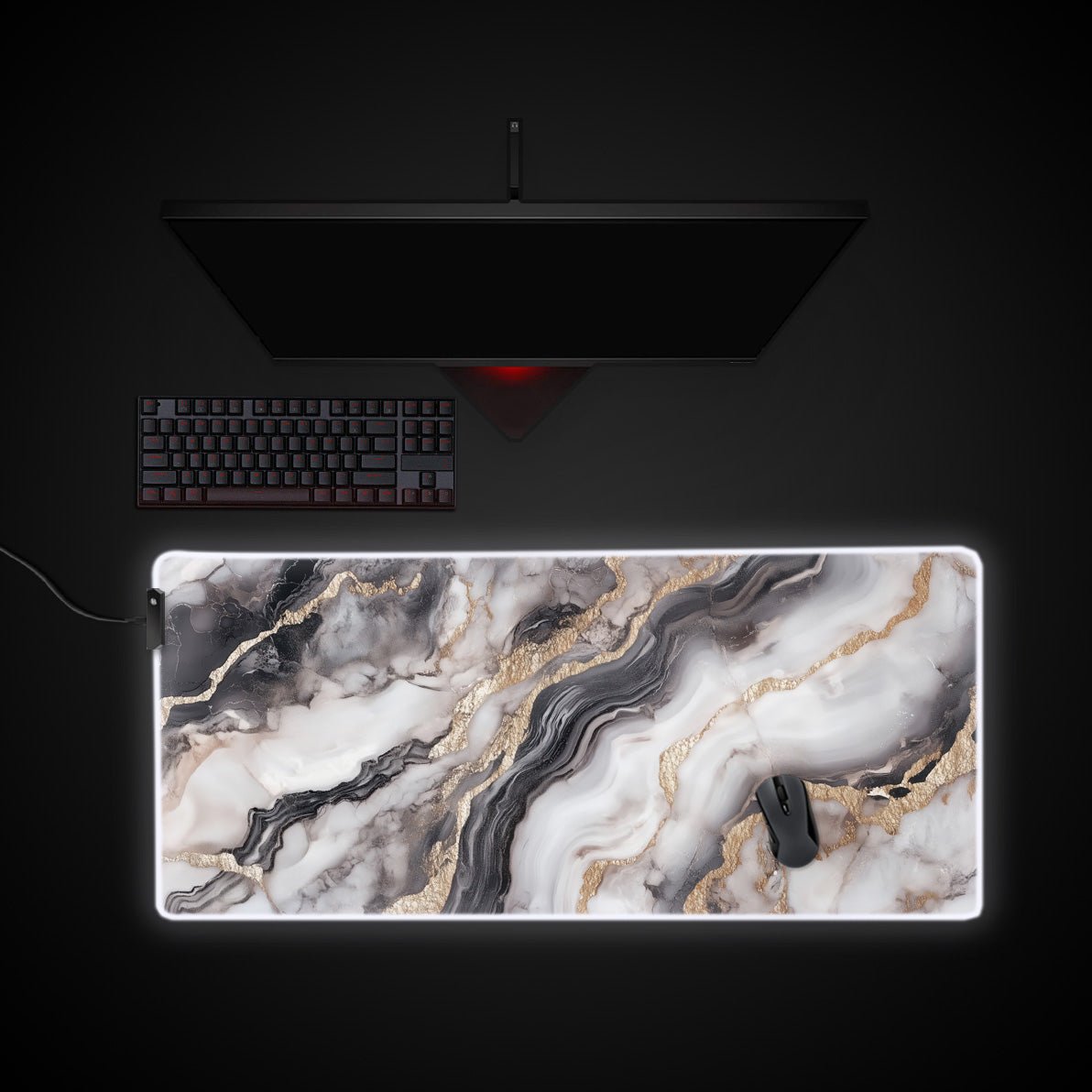 Marble Desk Pad desk mat with RGB edge lighting