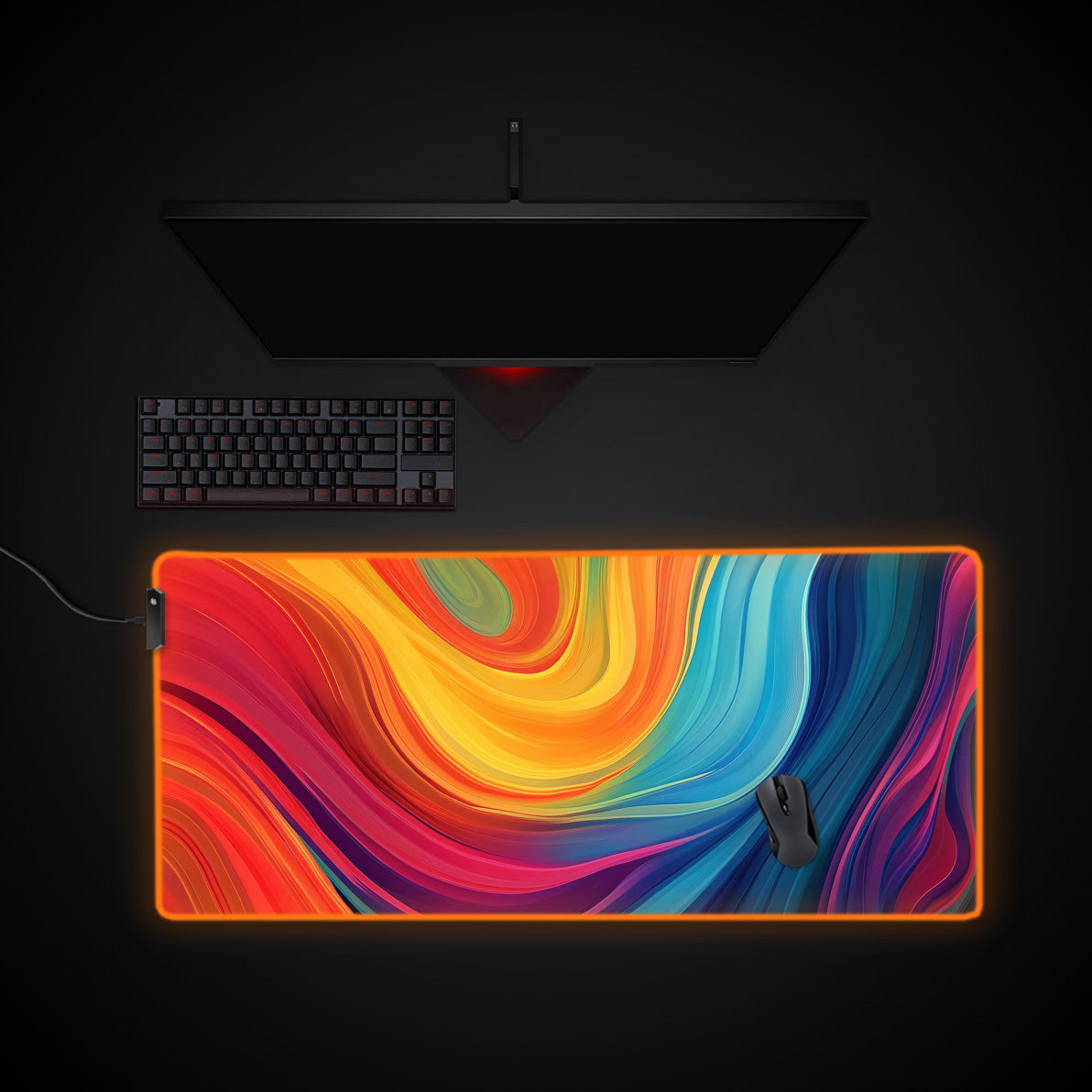 Retro Wavy Desk Pad desk mat with RGB edge lighting