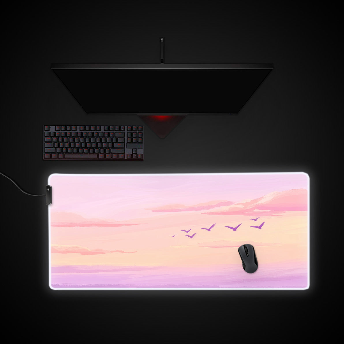 Cute Pink Pastel Sky Desk Pad desk mat with RGB edge lighting