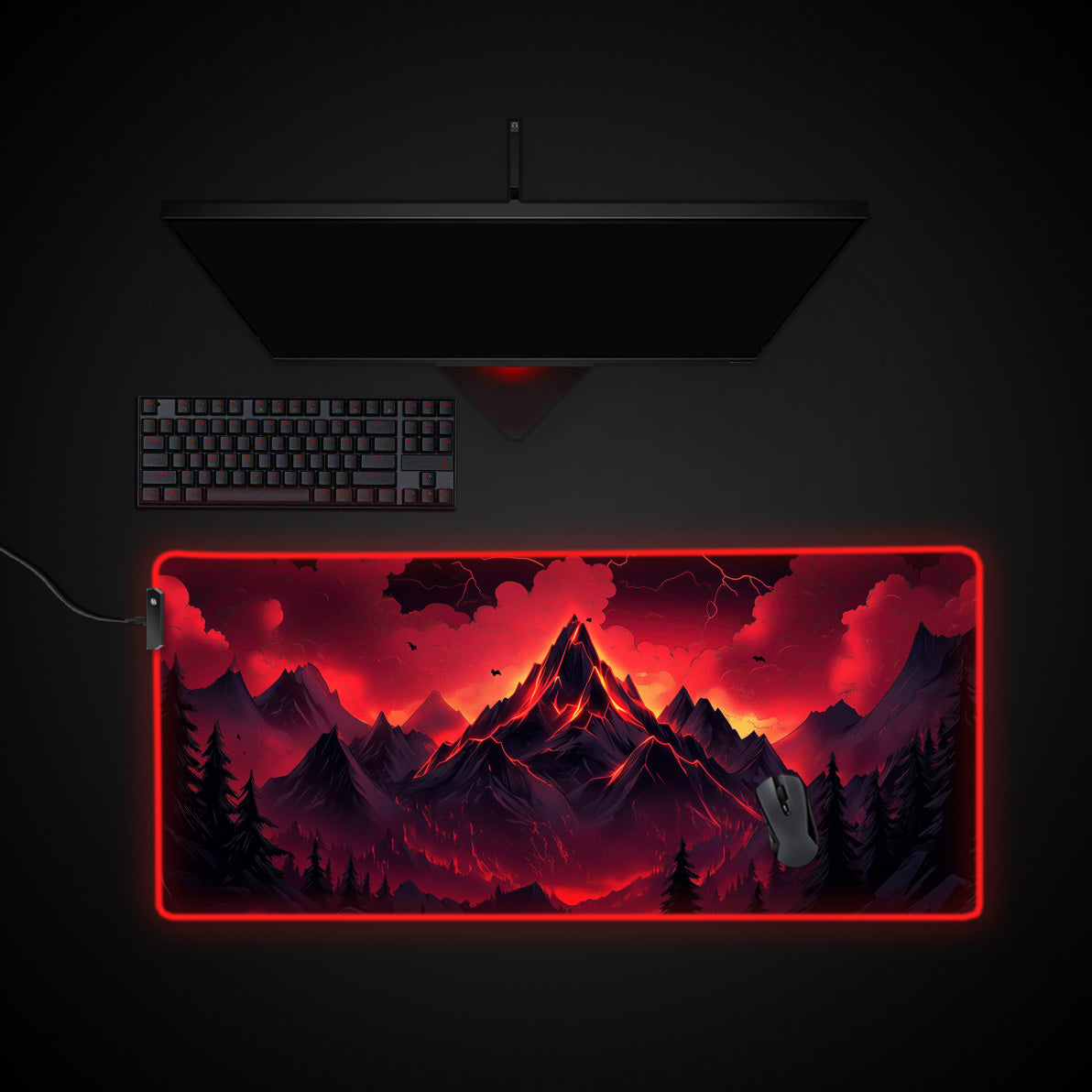 Crimson Mountains Desk Pad desk mat with RGB edge lighting