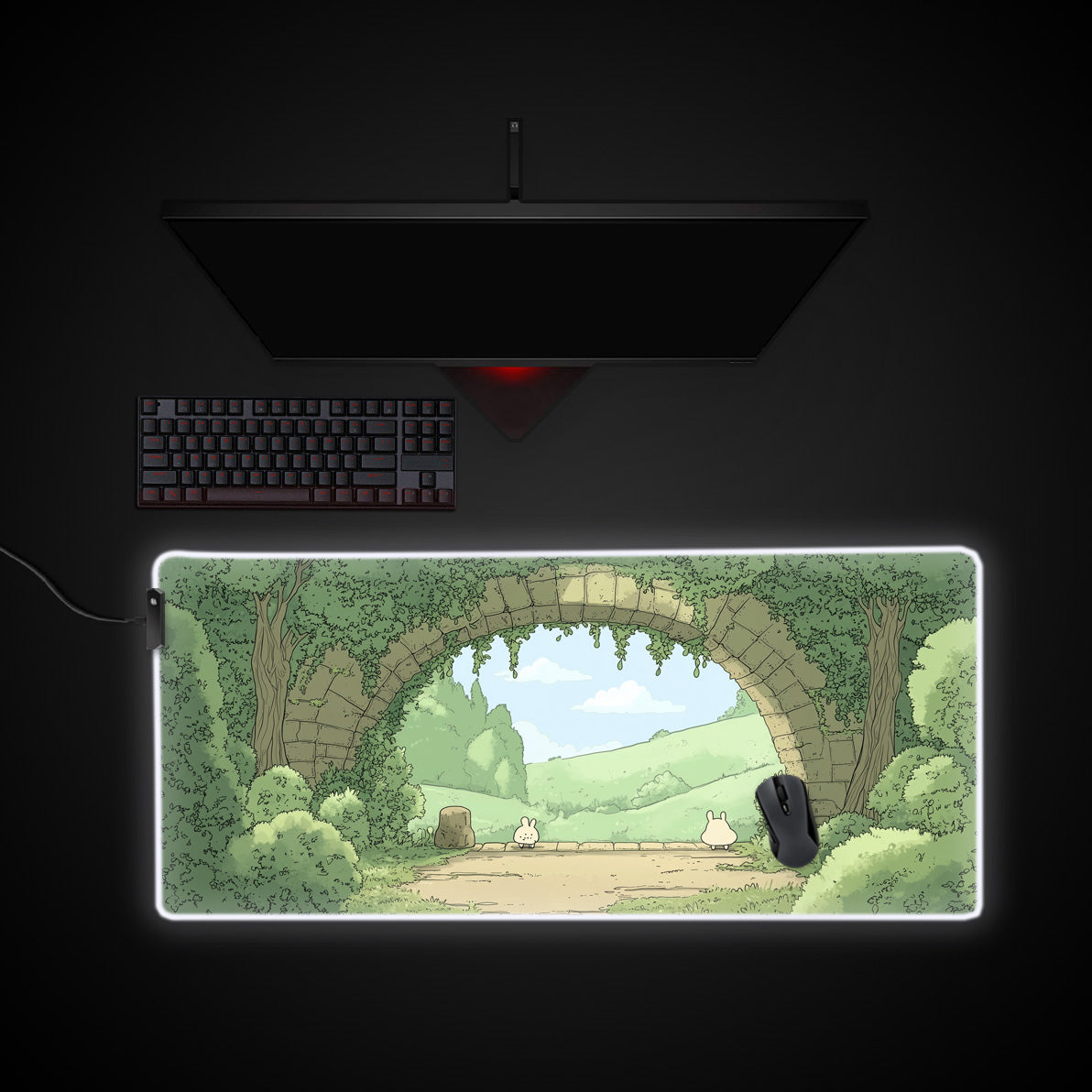Cute Forest Kawaii Desk Pad desk mat with RGB edge lighting