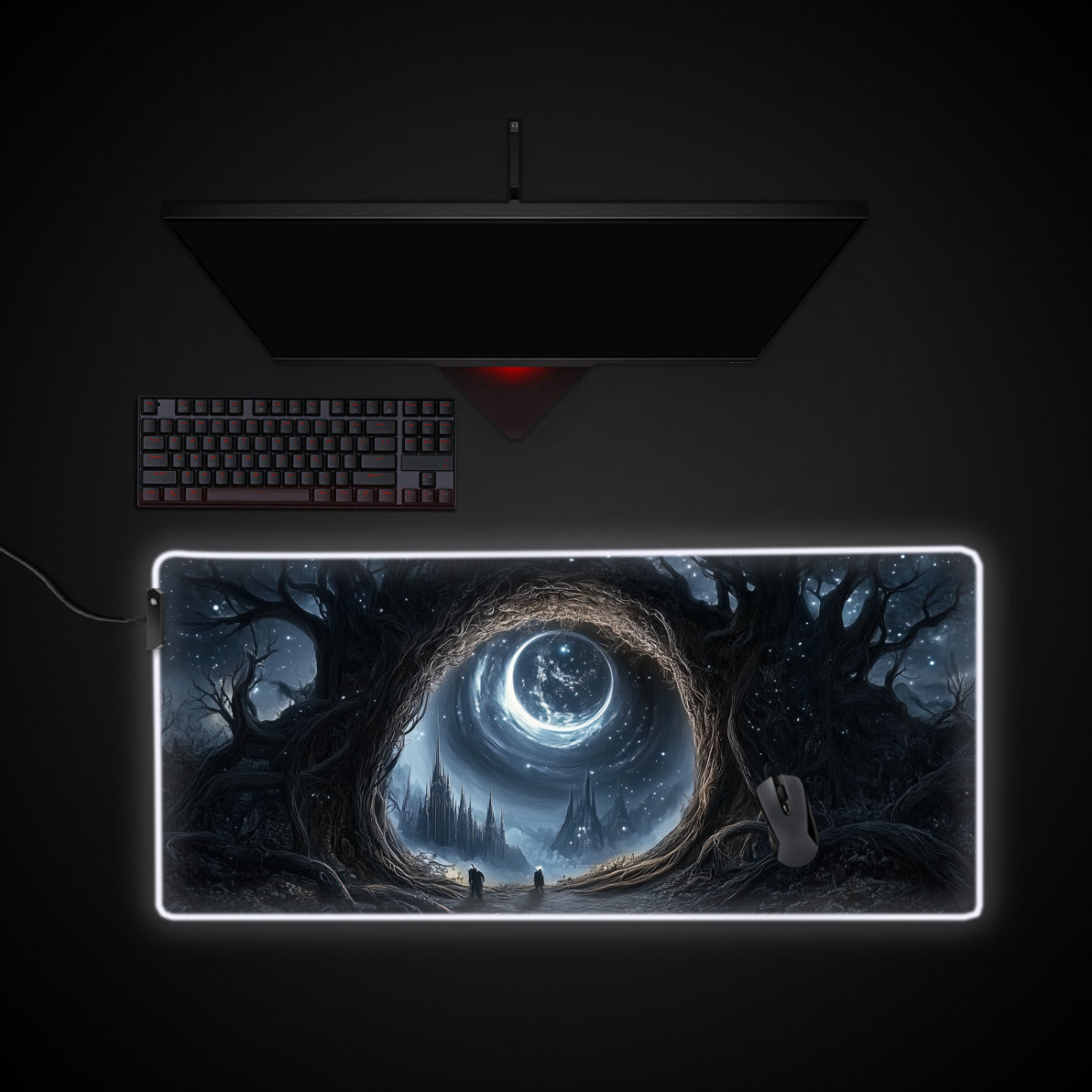 End Of Time Apocalyptic Portal Desk Pad desk mat with RGB edge lighting