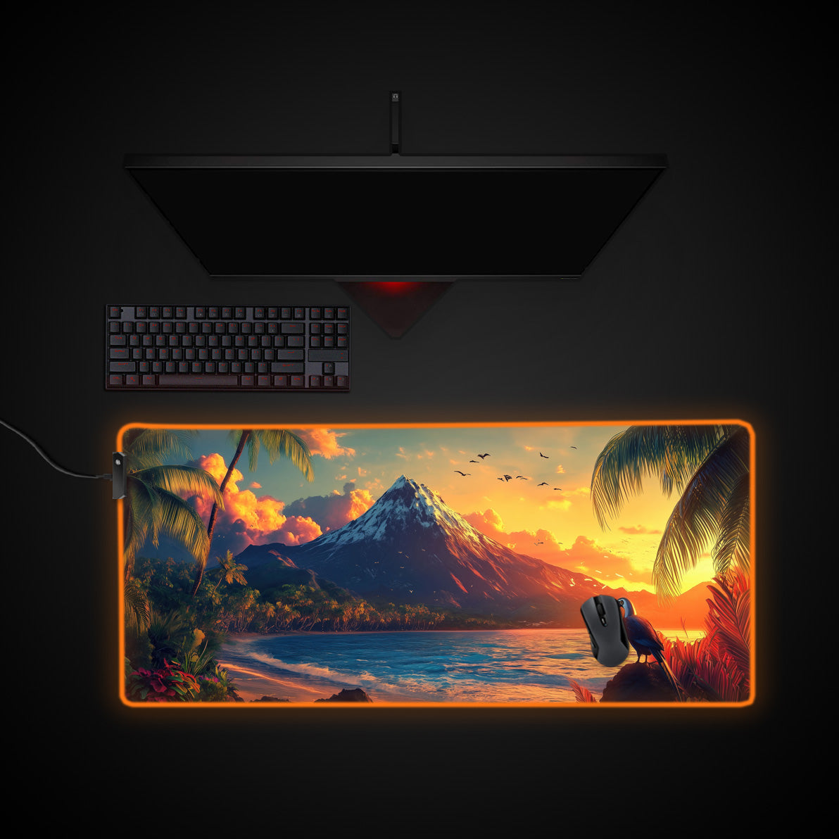 Volcanic Island Desk Pad desk mat with RGB edge lighting