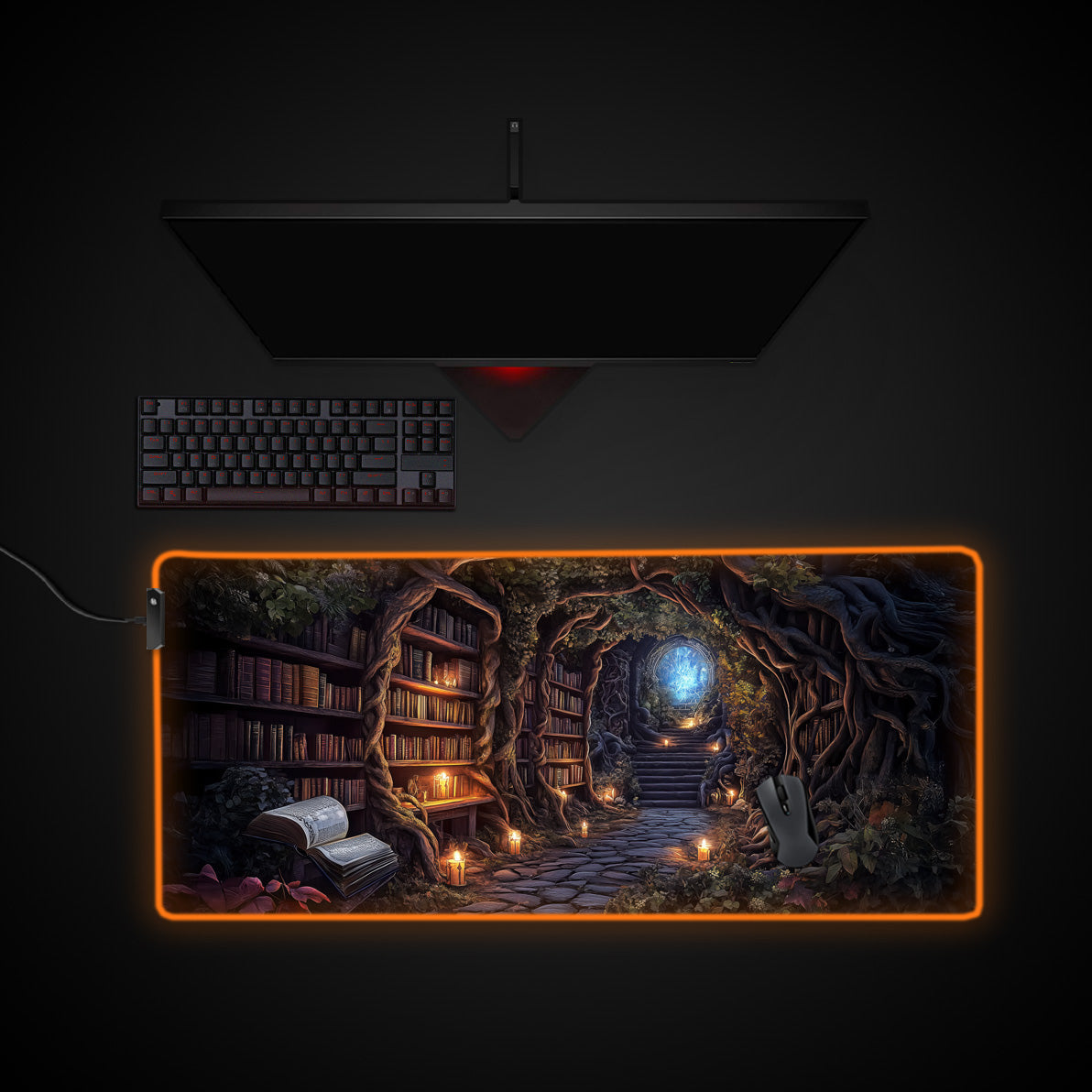 Enchanted Mystic Archive Desk Pad desk mat with RGB edge lighting