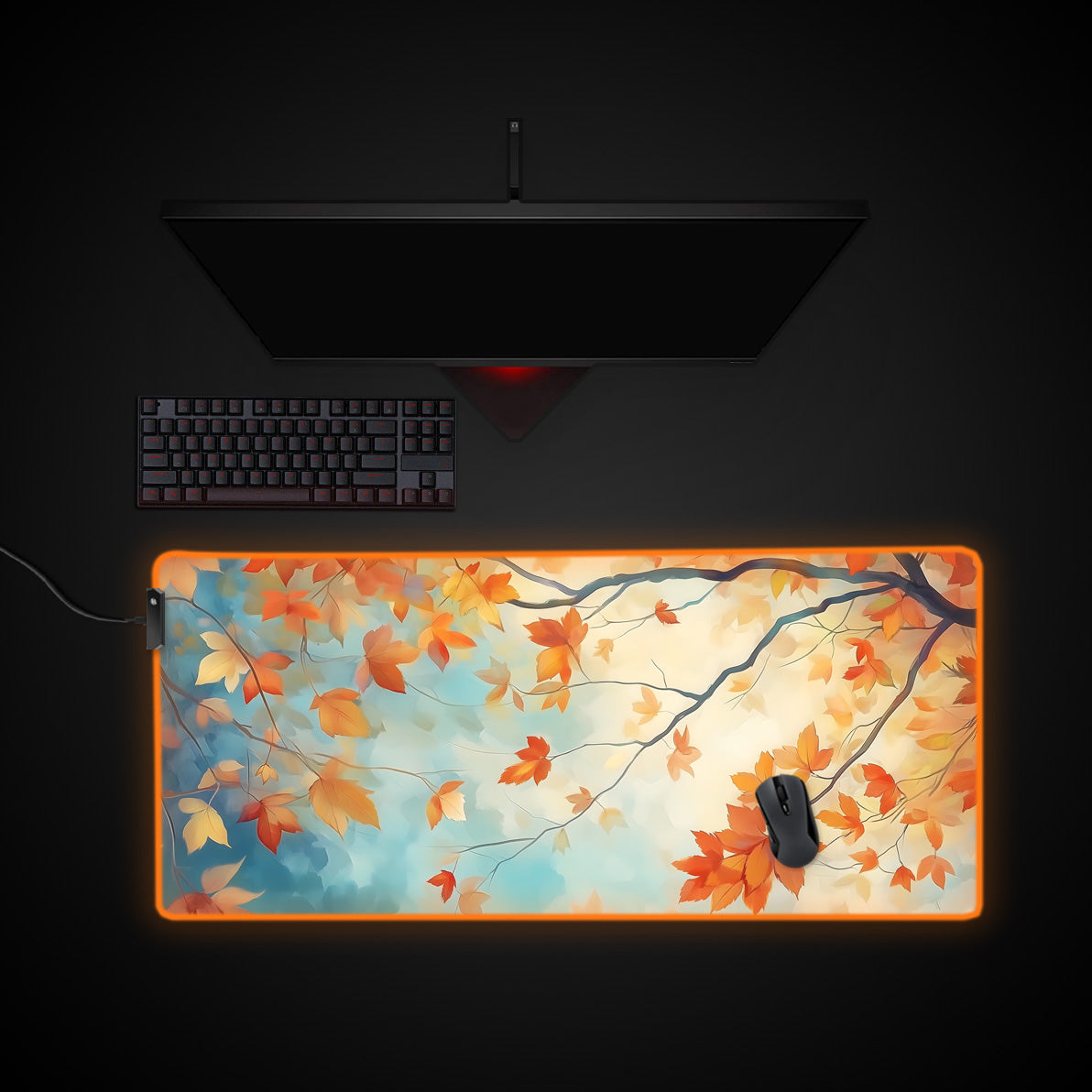 Autumn Leaves Desk Pad desk mat with RGB edge lighting