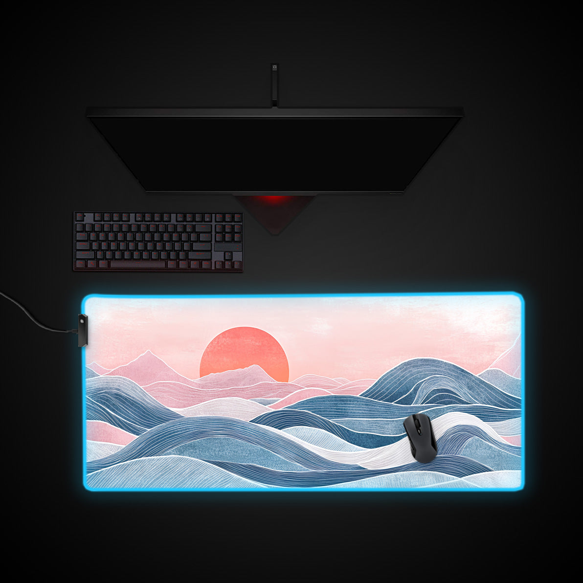 Coastal Aesthetic Desk Pad desk mat with RGB edge lighting