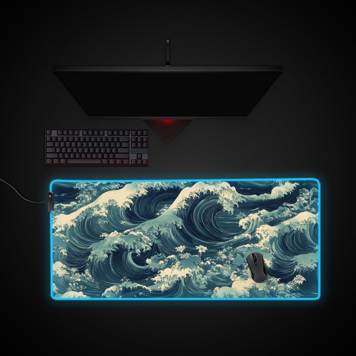 Japanese Ukiyo-e Desk Pad desk mat with RGB edge lighting