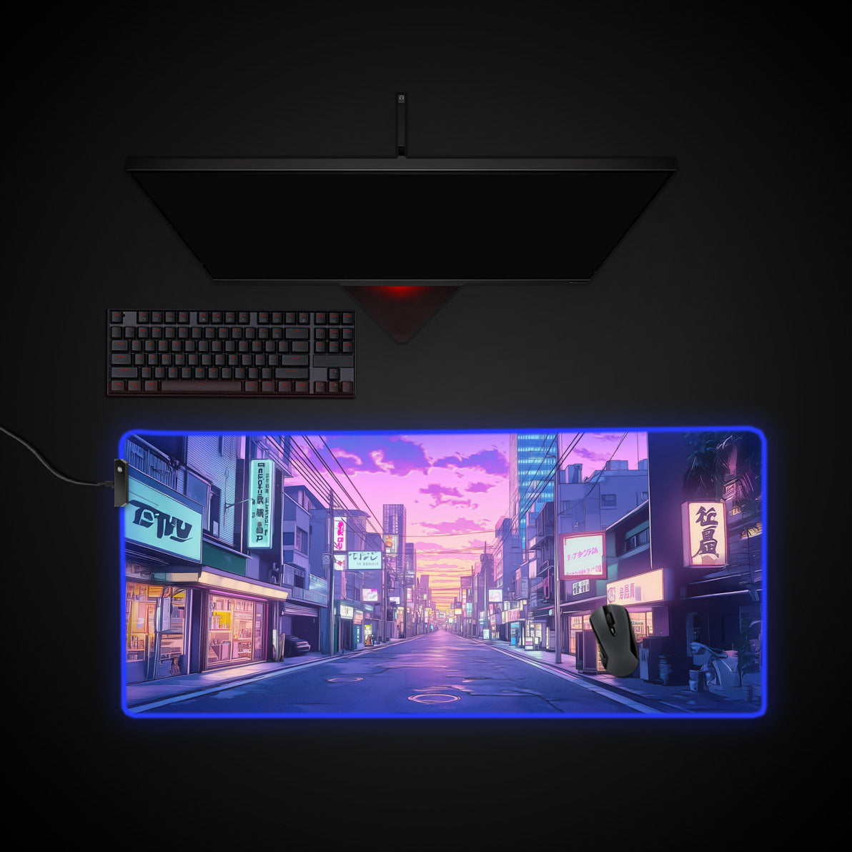 Tokyo Lofi Desk Pad desk mat with RGB edge lighting