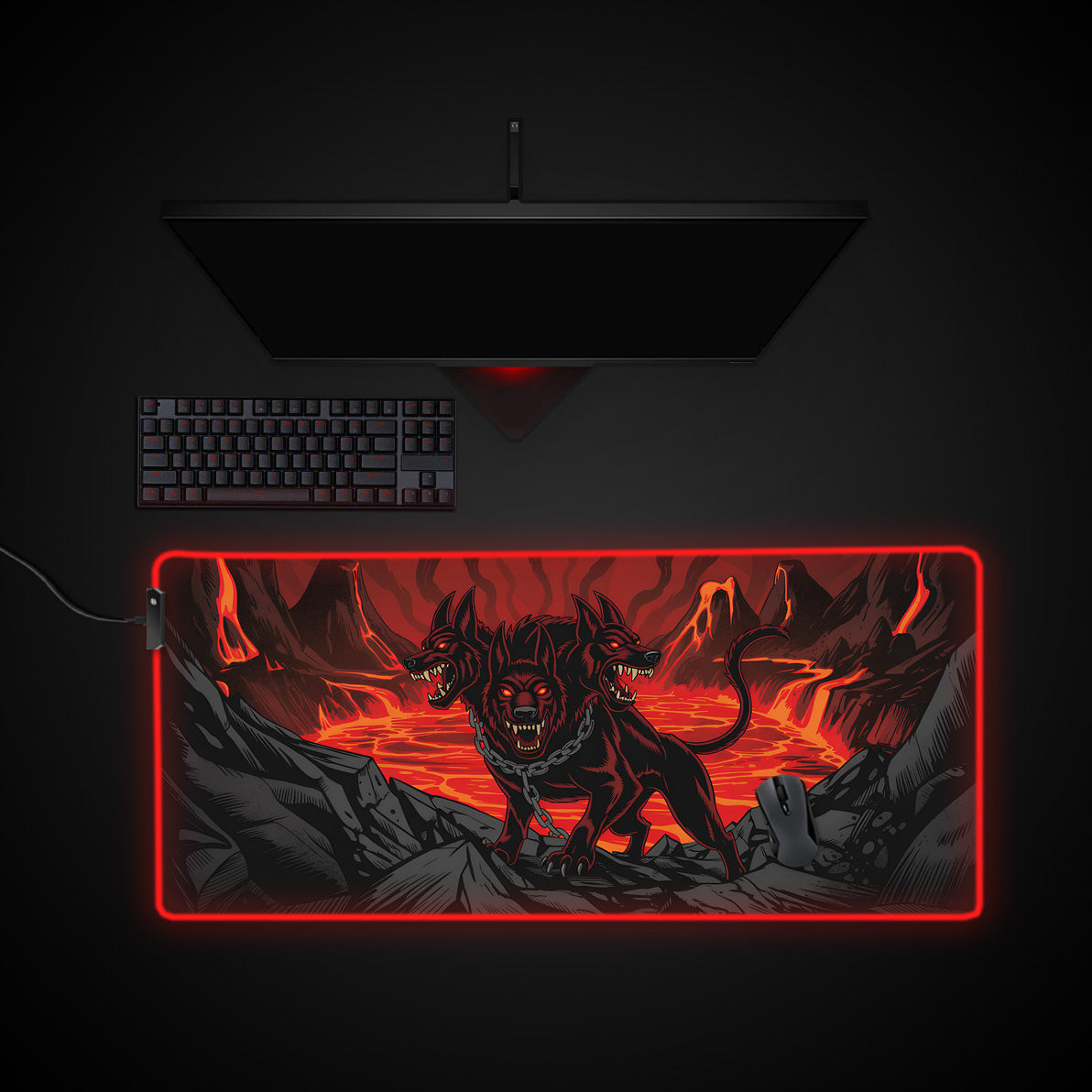 Infernal Hellhound desk mat with RGB edge lighting