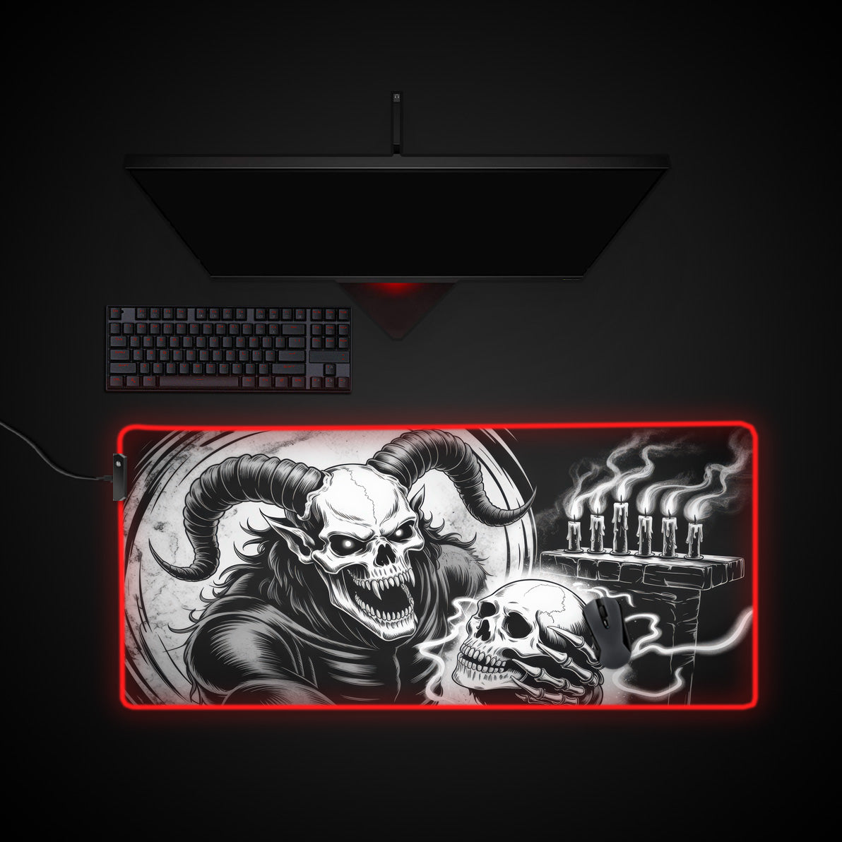 Demonic Skull Ritual desk mat with RGB edge lighting