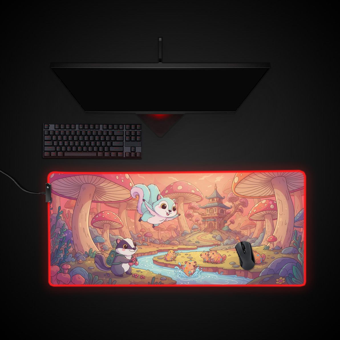 Whimsical Woodland desk mat with RGB edge lighting