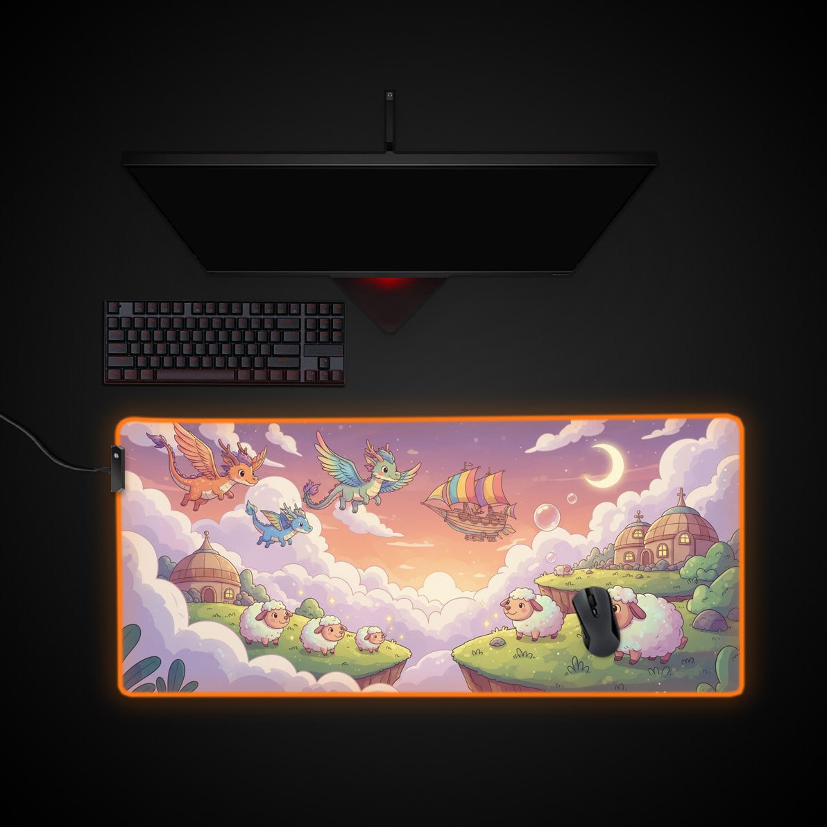 Dreamy Sky desk mat with RGB edge lighting