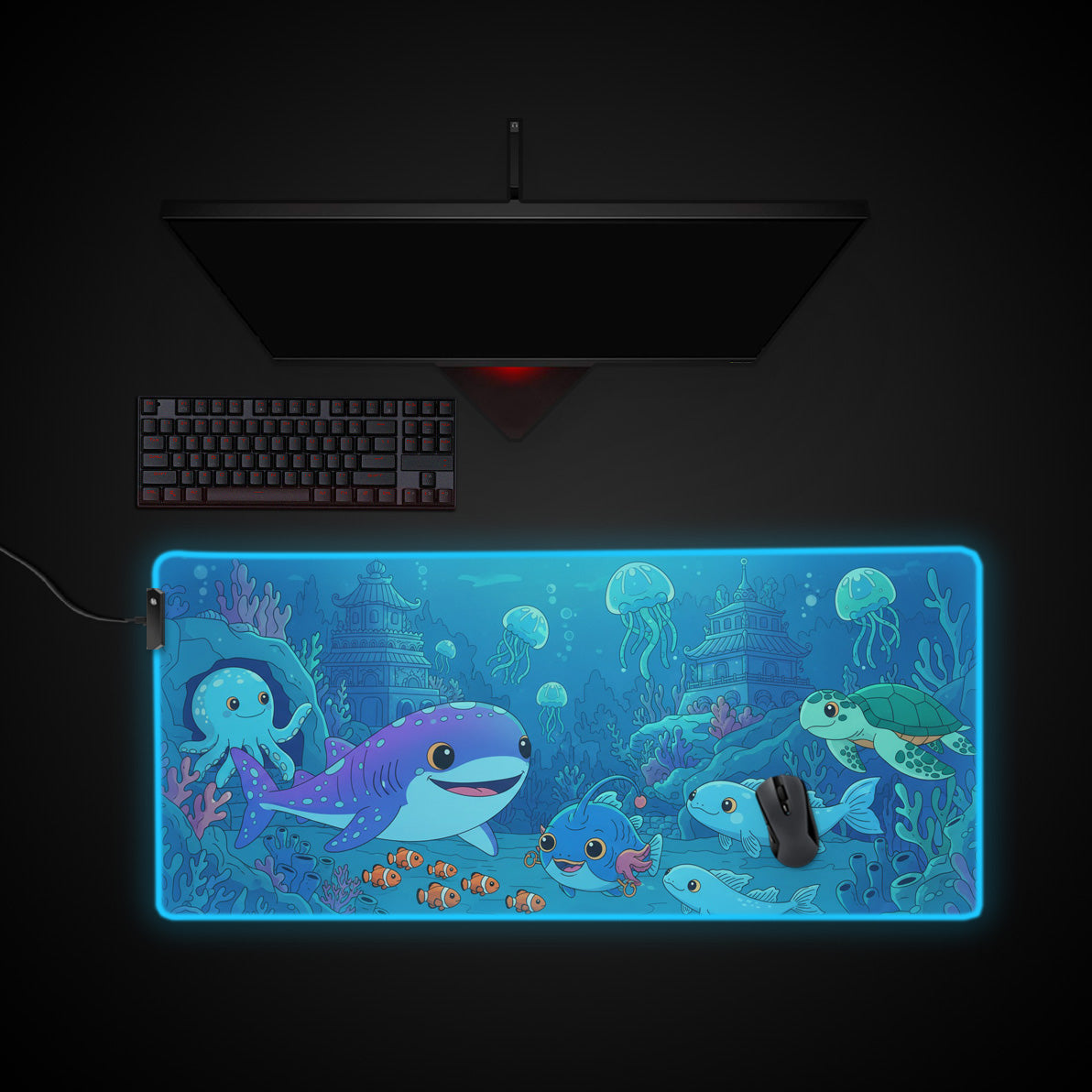 Underwater Wonderland desk mat with RGB edge lighting