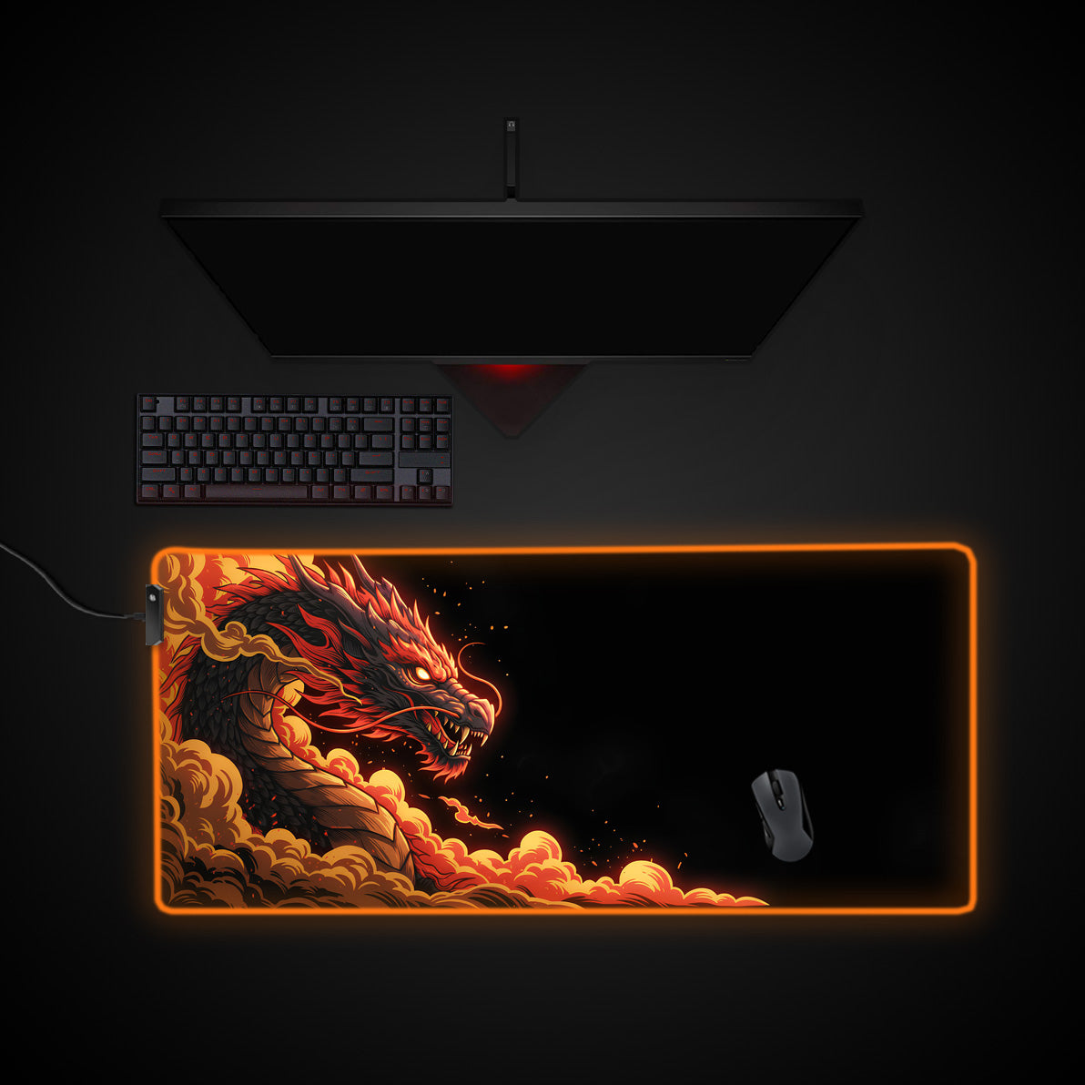 Flame-Driven Power desk mat with RGB edge lighting