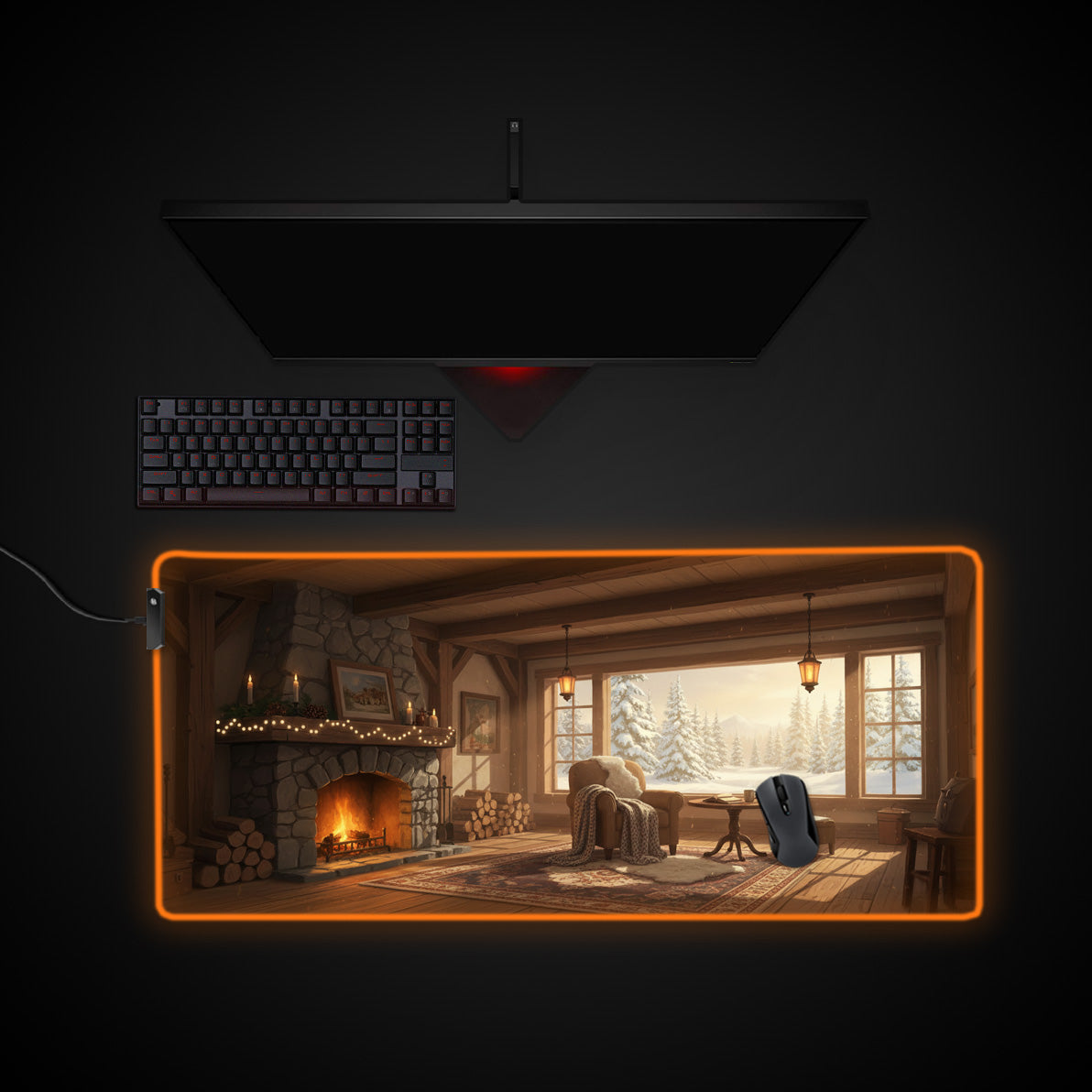 The Cozy Retreat desk mat with RGB edge lighting